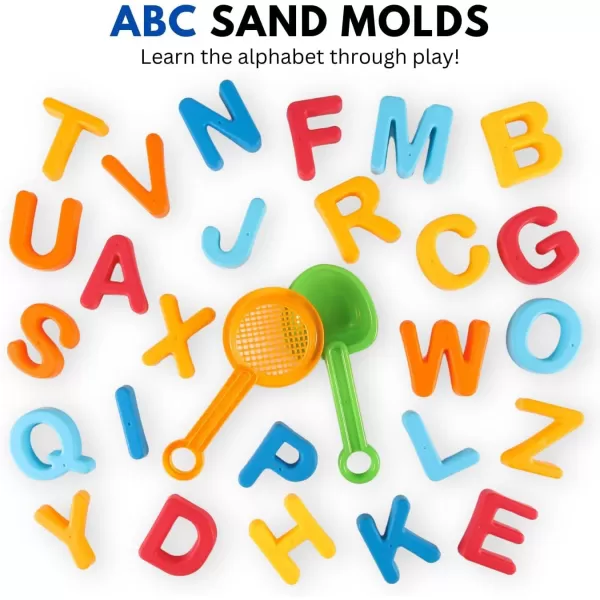 imageLiberty Imports ABC Alphabet Sand Mold Uppercase Letters Beach Toy Play Set with Digging Tools Shovel Sifter for Kids Toddlers Colors Vary