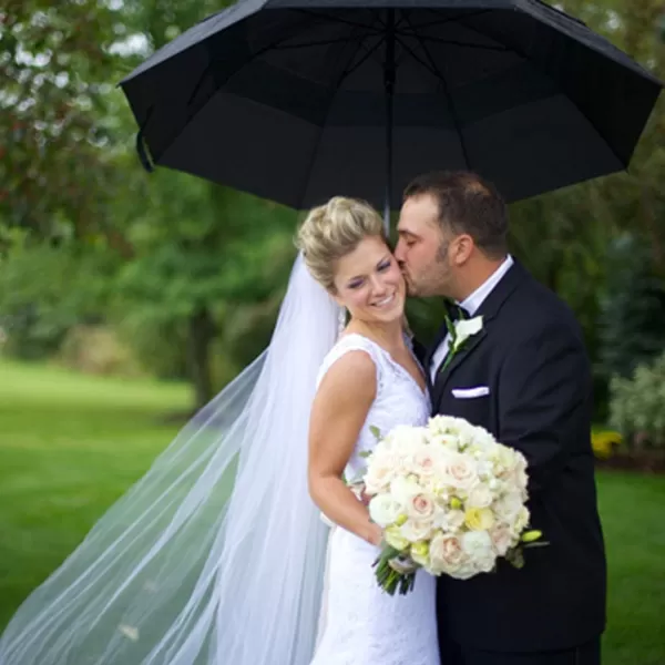 imageLiberty Imports Pack of 12 Wedding Style Stick Umbrellas 46quot Large Canopy Windproof Auto Open J Hook Handle in Bulk Pearl WhiteBlack