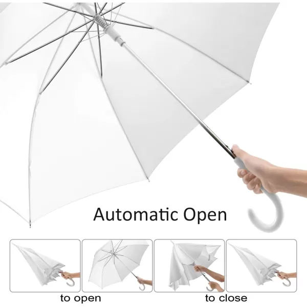 imageLiberty Imports Pack of 12 Wedding Style Stick Umbrellas 46quot Large Canopy Windproof Auto Open J Hook Handle in Bulk Pearl WhiteWhite