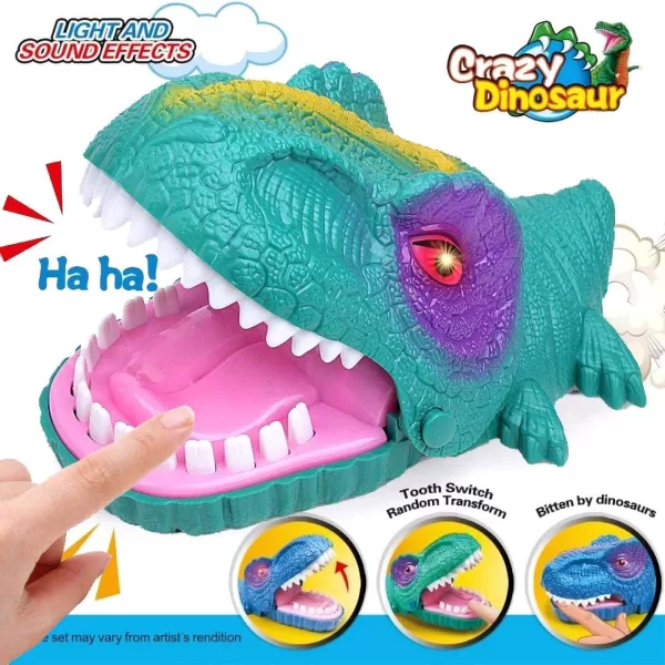 imageSnappy Dinosaur Dentist Classic Bite Finger Game Dino Toy Funny Family Party Tabletop Board Game with LED Light and Sound
