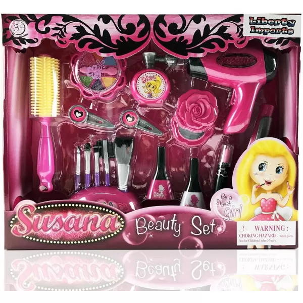 imageStylish Girls Beauty Stylist Play Set  Complete Pretend Hair Salon Station Gift Playset with Toy Blow Dryer Curler Mirror Make Up ampamp Styling Tools 18 Pieces
