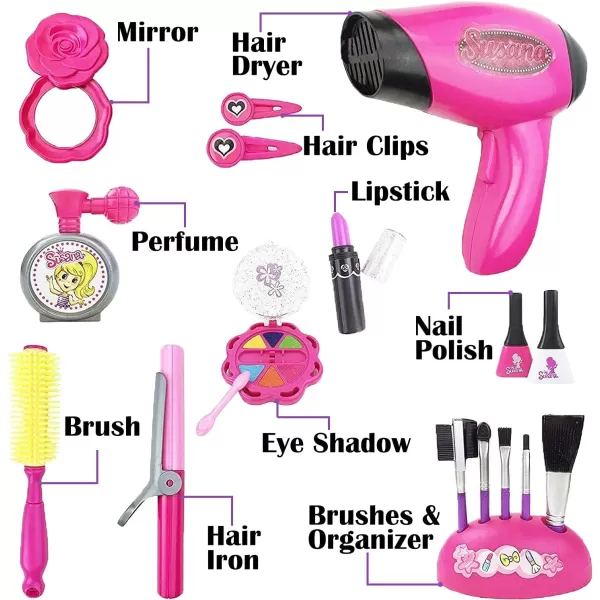 imageStylish Girls Beauty Stylist Play Set  Complete Pretend Hair Salon Station Gift Playset with Toy Blow Dryer Curler Mirror Make Up ampamp Styling Tools 18 Pieces