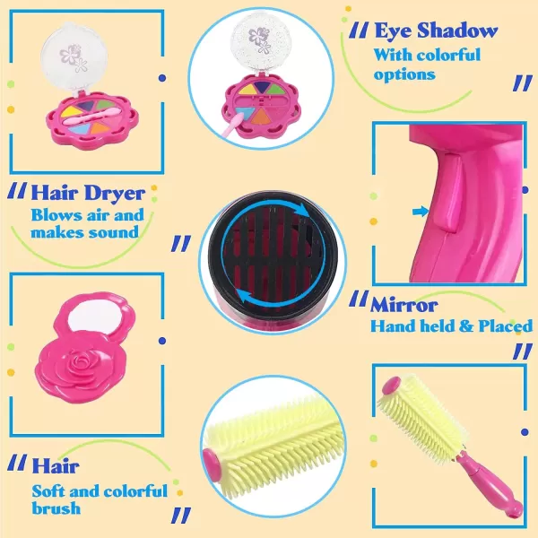 imageStylish Girls Beauty Stylist Play Set  Complete Pretend Hair Salon Station Gift Playset with Toy Blow Dryer Curler Mirror Make Up ampamp Styling Tools 18 Pieces