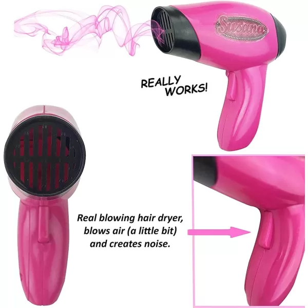 imageStylish Girls Beauty Stylist Play Set  Complete Pretend Hair Salon Station Gift Playset with Toy Blow Dryer Curler Mirror Make Up ampamp Styling Tools 18 Pieces