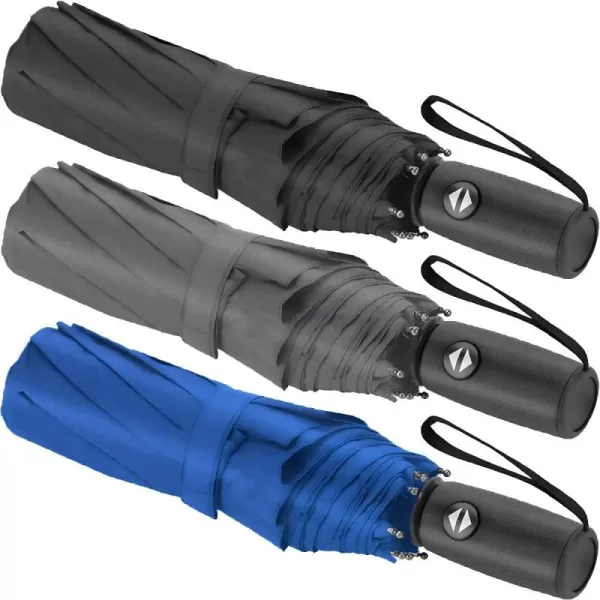 imageLiberty Imports 3 Pack Windproof Travel Rain Umbrellas  Compact Light Automatic Strong and Portable  for Men and WomenEdition 1  Black  Grey  Blue