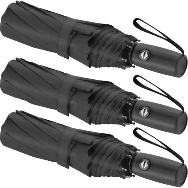 imageLiberty Imports 3 Pack Windproof Travel Rain Umbrellas  Compact Light Automatic Strong and Portable  for Men and WomenEdition 4  Black