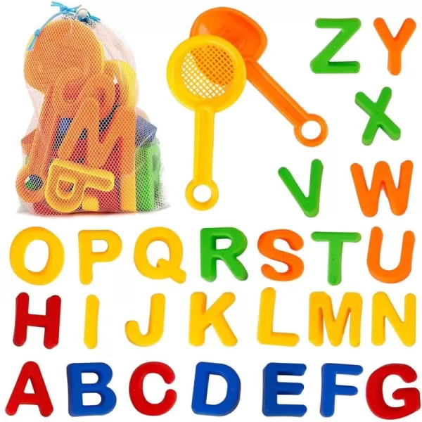 imageLiberty Imports ABC Alphabet Sand Mold Uppercase Letters Beach Toy Play Set with Digging Tools Shovel Sifter for Kids Toddlers Colors Vary