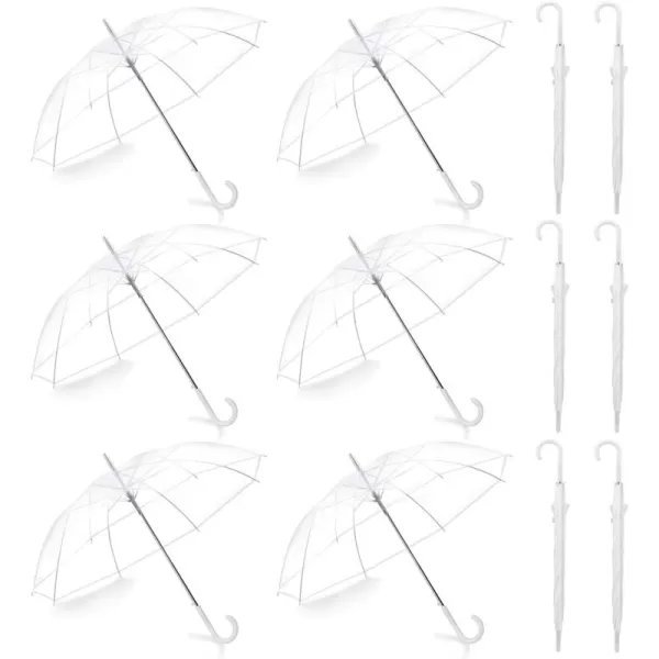 imageLiberty Imports Pack of 12 Wedding Style Stick Umbrellas 46quot Large Canopy Windproof Auto Open J Hook Handle in Bulk Pearl WhiteTransparent