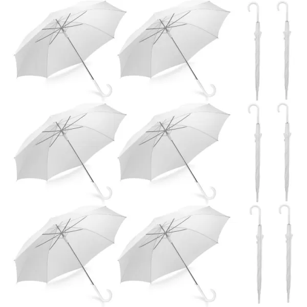 imageLiberty Imports Pack of 12 Wedding Style Stick Umbrellas 46quot Large Canopy Windproof Auto Open J Hook Handle in Bulk Pearl WhiteWhite