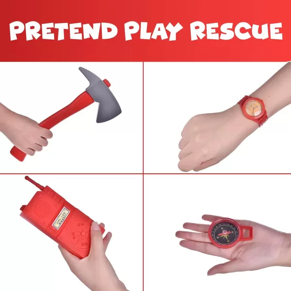 image10 PCs Fireman Gear Firefighter Costume Role Play Career Dress Up Starter Toy Accessories Pretend Play Set with Helmet Tools for Kids Toddlers