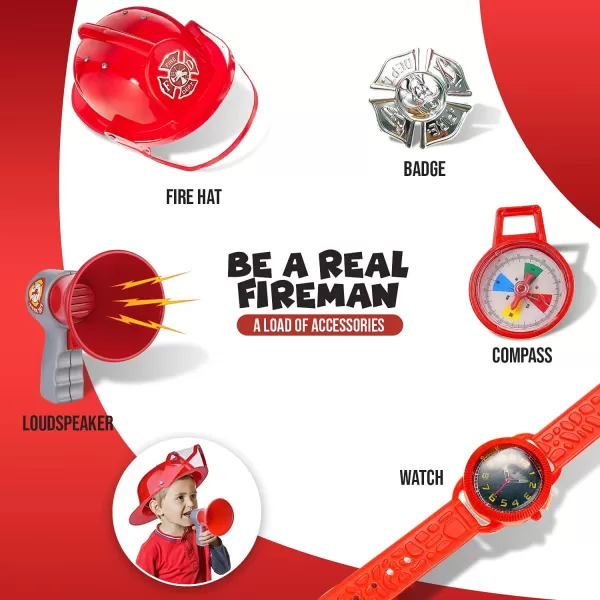 image10 PCs Fireman Gear Firefighter Costume Role Play Career Dress Up Starter Toy Accessories Pretend Play Set with Helmet Tools for Kids Toddlers