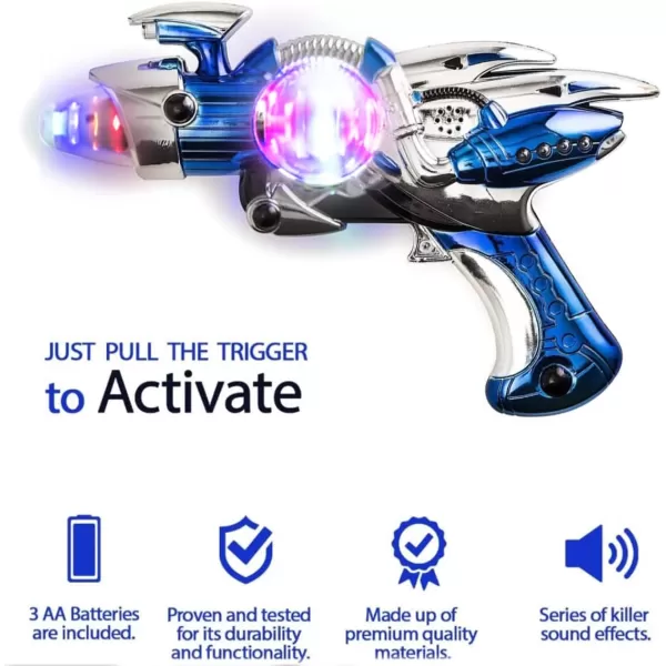 image2 Pack Electric Toy Space Guns Red ampamp Blue Space Ranger Blaster Pistols for Kids Pretend Play with Flashing LED Lights and Blasting Laser FX Sound Effects