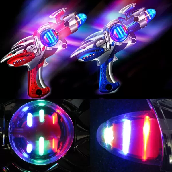 image2 Pack Electric Toy Space Guns Red ampamp Blue Space Ranger Blaster Pistols for Kids Pretend Play with Flashing LED Lights and Blasting Laser FX Sound Effects