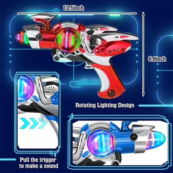 image2 Pack Electric Toy Space Guns Red ampamp Blue Space Ranger Blaster Pistols for Kids Pretend Play with Flashing LED Lights and Blasting Laser FX Sound Effects