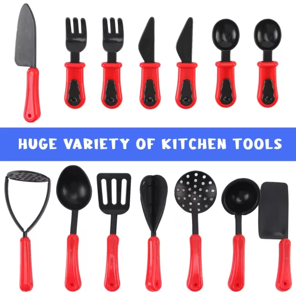 image44 Pieces Kids Kitchen Toy Accessories Mini Breakfast Stove Top Appliances Playset with Fake Cookware Pretend Play Food and Utensils