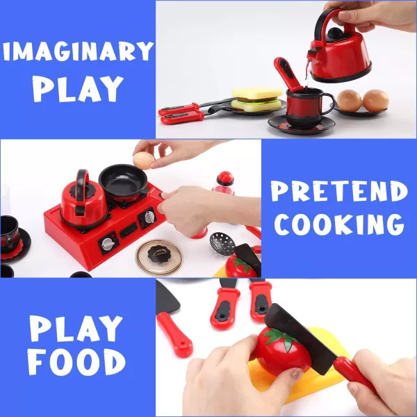 image44 Pieces Kids Kitchen Toy Accessories Mini Breakfast Stove Top Appliances Playset with Fake Cookware Pretend Play Food and Utensils