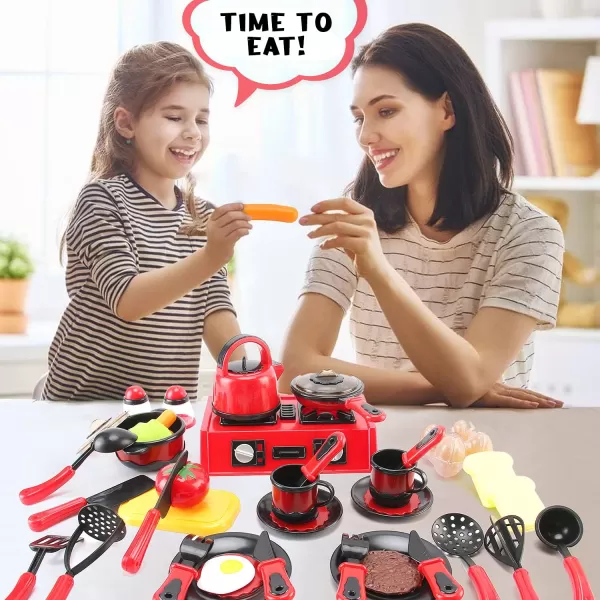 image44 Pieces Kids Kitchen Toy Accessories Mini Breakfast Stove Top Appliances Playset with Fake Cookware Pretend Play Food and Utensils