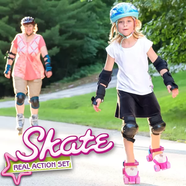 imageGrowwithMe Easy Training Adjustable Inline Rollerskates  QuadStyle 4 Wheel Roller Skates for Kids Toddler and ChildrenPink