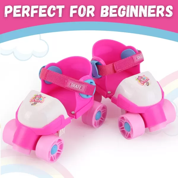 imageGrowwithMe Easy Training Adjustable Inline Rollerskates  QuadStyle 4 Wheel Roller Skates for Kids Toddler and ChildrenPink