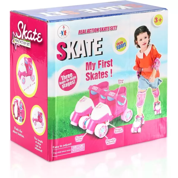 imageGrowwithMe Easy Training Adjustable Inline Rollerskates  QuadStyle 4 Wheel Roller Skates for Kids Toddler and ChildrenPink