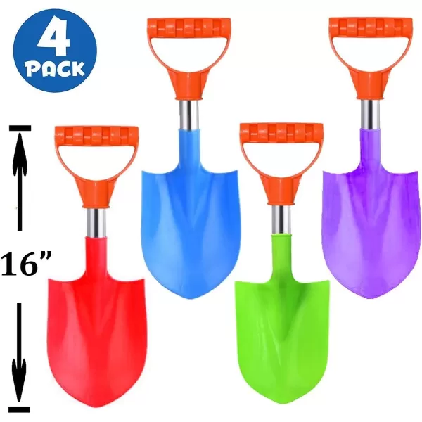 imageHeavy Duty Beach Shovels 16quot Stainless Steel Kids Beach Diggers Sand Scoop Shovels with Plastic Spade and Handle for Summer Outdoors Party Bundle  4 Pack