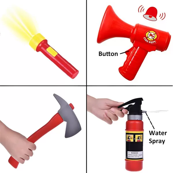 imageLiberty Imports 12 Piece Kids Fireman Costume Gear Firefighter Chief Dress Up Clothes for Role Play Toy Set with Backpack Water Gun Fire Extinguisher and Accessories