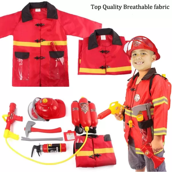 imageLiberty Imports 12 Piece Kids Fireman Costume Gear Firefighter Chief Dress Up Clothes for Role Play Toy Set with Backpack Water Gun Fire Extinguisher and Accessories