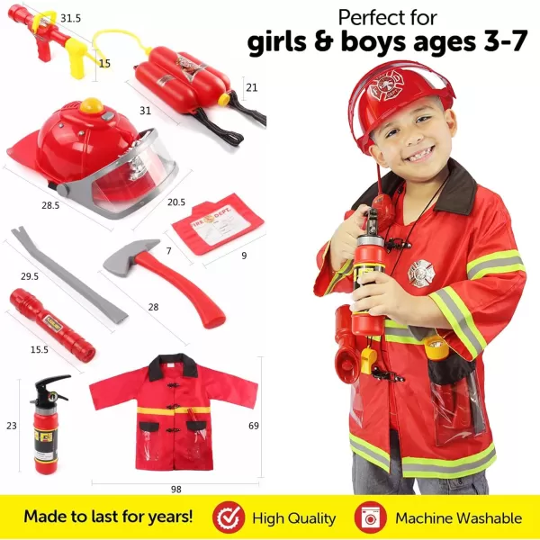imageLiberty Imports 12 Piece Kids Fireman Costume Gear Firefighter Chief Dress Up Clothes for Role Play Toy Set with Backpack Water Gun Fire Extinguisher and Accessories