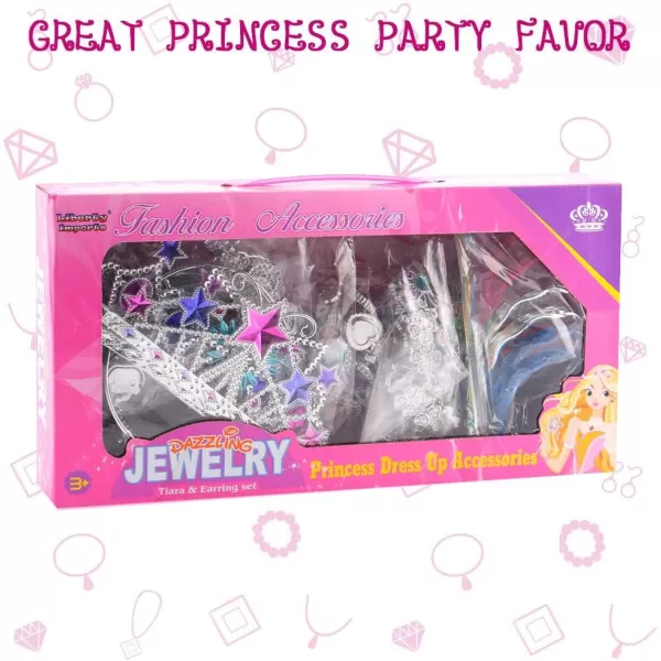 imageLiberty Imports 50 PCS Princess Jewelry Dress Up Accessories Pretend Play Set Jewelry Party Favors for Girls Cosplay Party Favors with Crown Wand Ring Earring Necklace