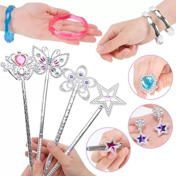 imageLiberty Imports 50 PCS Princess Jewelry Dress Up Accessories Pretend Play Set Jewelry Party Favors for Girls Cosplay Party Favors with Crown Wand Ring Earring Necklace