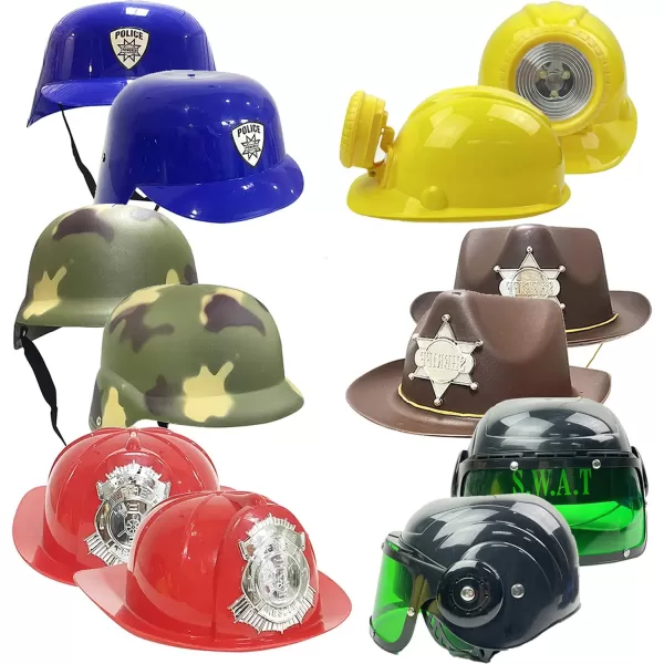 imageLiberty Imports 6 PACK  Dress Up Pretend Career Role Play Hard Hats ampamp Helmets for Little Kids  Halloween Costume Role Play Toddler Dressup Set Police Fireman Construction SWAT Cowboy Army