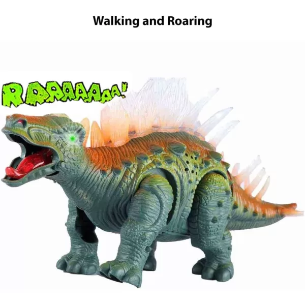 imageLiberty Imports Electronic Walking Jurassic Stegosaurus Dinosaur Toy Figure with Swinging Tail Action Roaring Sounds and LED Lights  Battery Operated Dino Gift for Kids Boys Girls