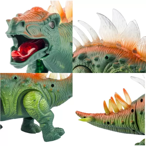 imageLiberty Imports Electronic Walking Jurassic Stegosaurus Dinosaur Toy Figure with Swinging Tail Action Roaring Sounds and LED Lights  Battery Operated Dino Gift for Kids Boys Girls