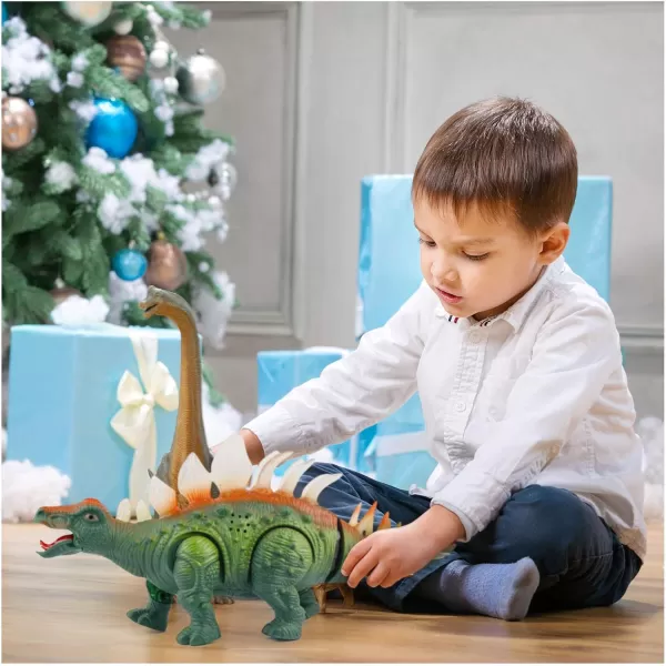 imageLiberty Imports Electronic Walking Jurassic Stegosaurus Dinosaur Toy Figure with Swinging Tail Action Roaring Sounds and LED Lights  Battery Operated Dino Gift for Kids Boys Girls