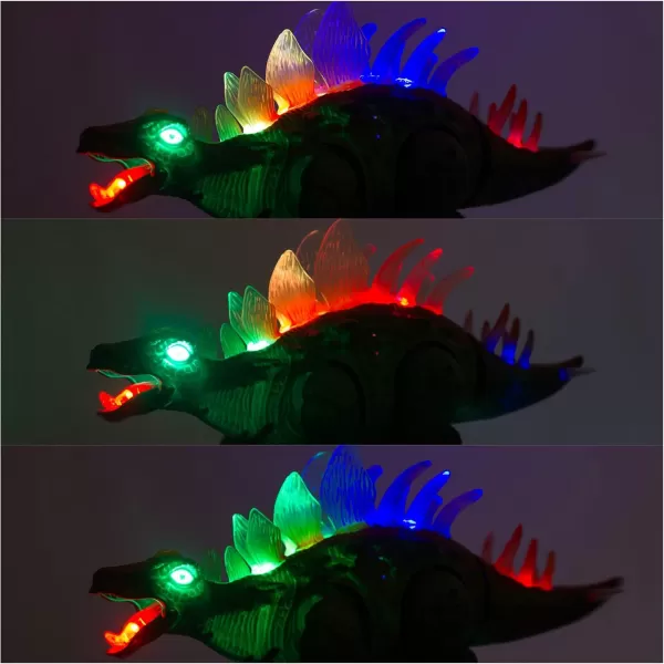 imageLiberty Imports Electronic Walking Jurassic Stegosaurus Dinosaur Toy Figure with Swinging Tail Action Roaring Sounds and LED Lights  Battery Operated Dino Gift for Kids Boys Girls