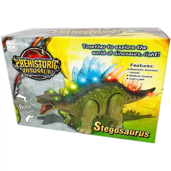 imageLiberty Imports Electronic Walking Jurassic Stegosaurus Dinosaur Toy Figure with Swinging Tail Action Roaring Sounds and LED Lights  Battery Operated Dino Gift for Kids Boys Girls