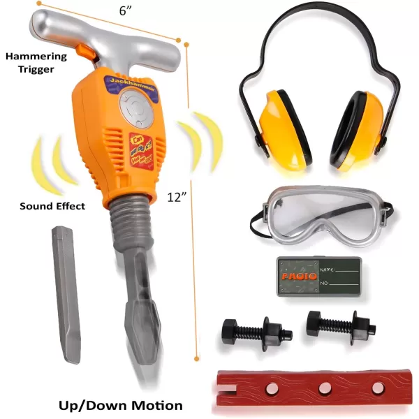 imageLiberty Imports Junior Engineer Jackhammer Toy Construction Tool Drill with Earmuffs Safety Goggles and Accessories