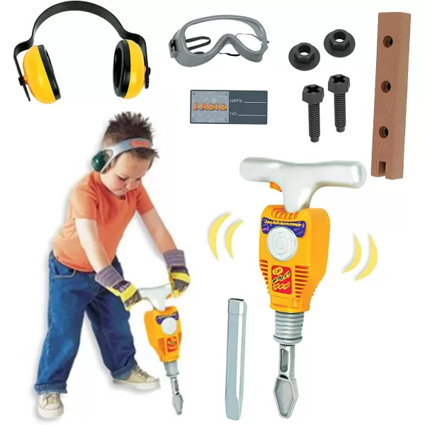 imageLiberty Imports Junior Engineer Jackhammer Toy Construction Tool Drill with Earmuffs Safety Goggles and Accessories