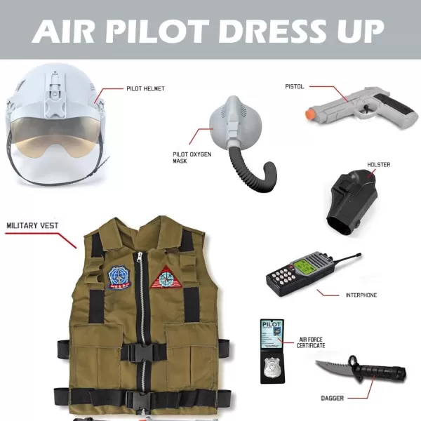 imageLiberty Imports Kids Costume Dress Up Deluxe Role Play Set with Helmet Night Vision Monocular Guns Weapons AccessoriesAir Pilot