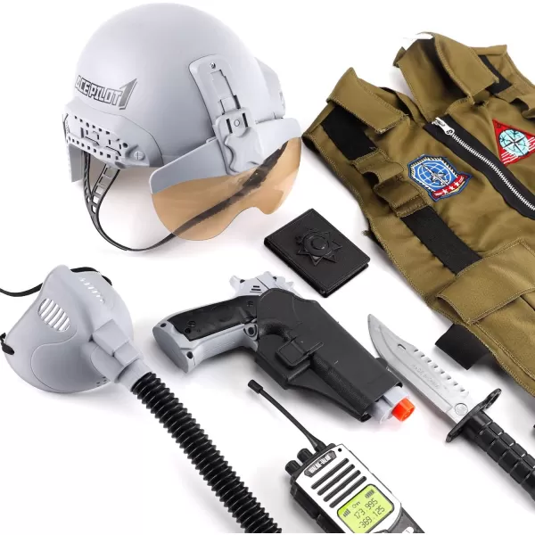 imageLiberty Imports Kids Costume Dress Up Deluxe Role Play Set with Helmet Night Vision Monocular Guns Weapons AccessoriesAir Pilot