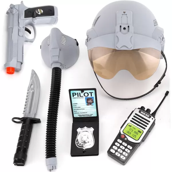 imageLiberty Imports Kids Costume Dress Up Deluxe Role Play Set with Helmet Night Vision Monocular Guns Weapons AccessoriesAir Pilot