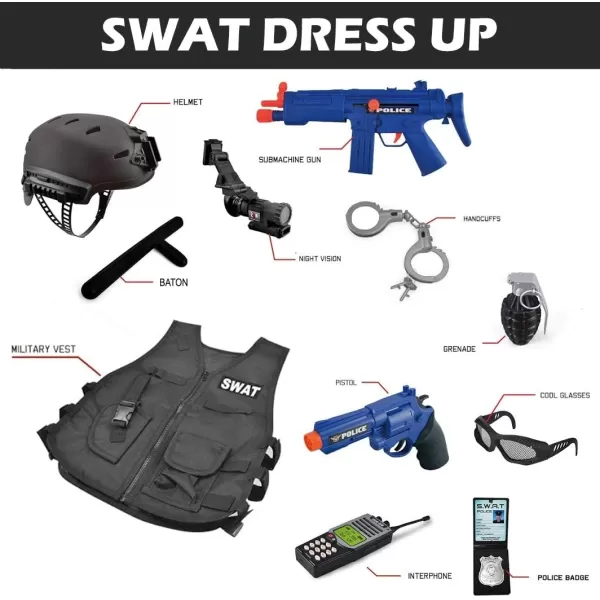 imageLiberty Imports Kids Costume Dress Up Deluxe Role Play Set with Helmet Night Vision Monocular Guns Weapons AccessoriesSwat