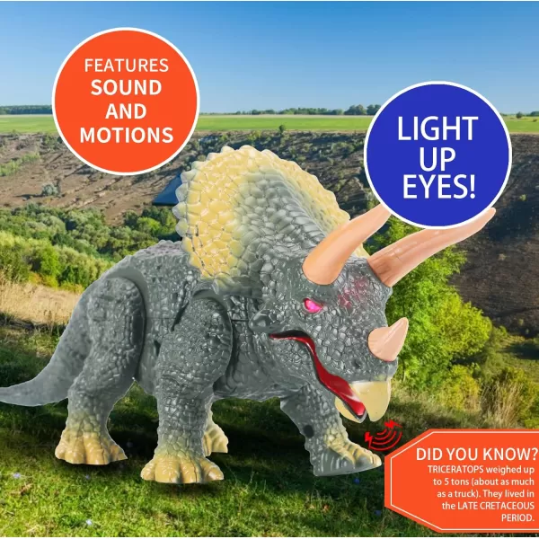 imageLiberty Imports Kids RC Triceratops LED Infrared Remote Control Toy Remote Control Dinosaur with Realistic Roaring Sounds ampamp Lights Battery Operated Moving Dino RobotTriceratops