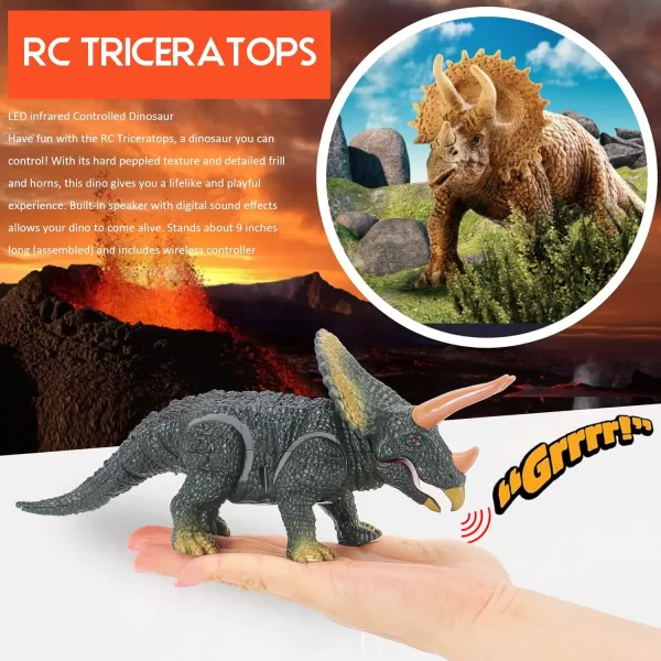 imageLiberty Imports Kids RC Triceratops LED Infrared Remote Control Toy Remote Control Dinosaur with Realistic Roaring Sounds ampamp Lights Battery Operated Moving Dino RobotTriceratops