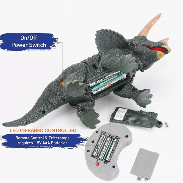 imageLiberty Imports Kids RC Triceratops LED Infrared Remote Control Toy Remote Control Dinosaur with Realistic Roaring Sounds ampamp Lights Battery Operated Moving Dino RobotTriceratops