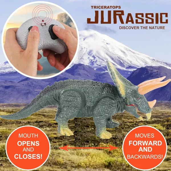 imageLiberty Imports Kids RC Triceratops LED Infrared Remote Control Toy Remote Control Dinosaur with Realistic Roaring Sounds ampamp Lights Battery Operated Moving Dino RobotTriceratops