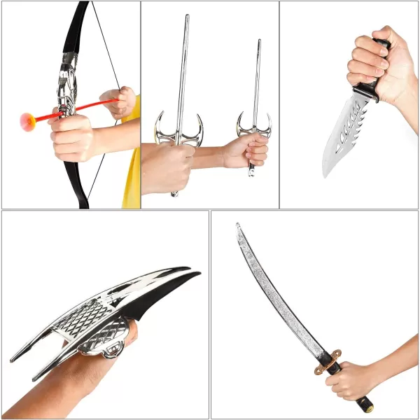 imageLiberty Imports Ninja Warrior Bow and Arrow Archery Set with Katana Sword Sai Melee Toy Weapons for Kids Pretend Role Play Equipment Cosplay Costume Accessories
