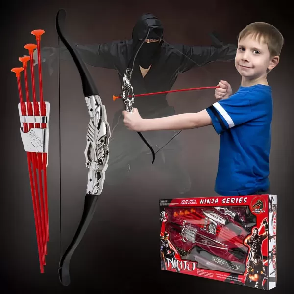 imageLiberty Imports Ninja Warrior Bow and Arrow Archery Set with Katana Sword Sai Melee Toy Weapons for Kids Pretend Role Play Equipment Cosplay Costume Accessories