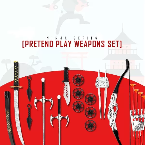 imageLiberty Imports Ninja Warrior Bow and Arrow Archery Set with Katana Sword Sai Melee Toy Weapons for Kids Pretend Role Play Equipment Cosplay Costume Accessories