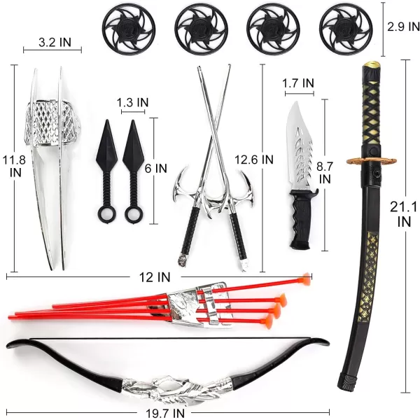 imageLiberty Imports Ninja Warrior Bow and Arrow Archery Set with Katana Sword Sai Melee Toy Weapons for Kids Pretend Role Play Equipment Cosplay Costume Accessories
